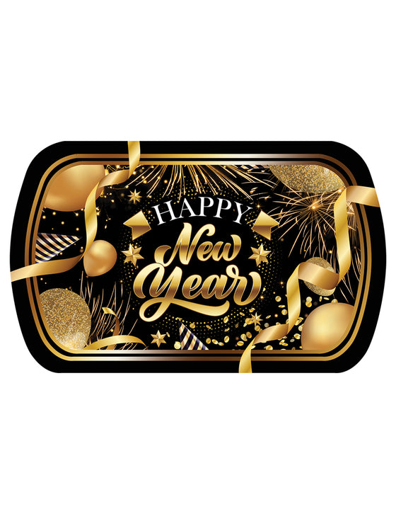 Plateau en plastique Happy new year noir et or 39 x 24 cm