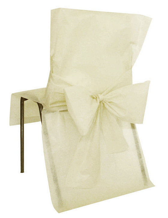 10 Housses de chaise premium ivoire 50 x 95 cm avec n?uds