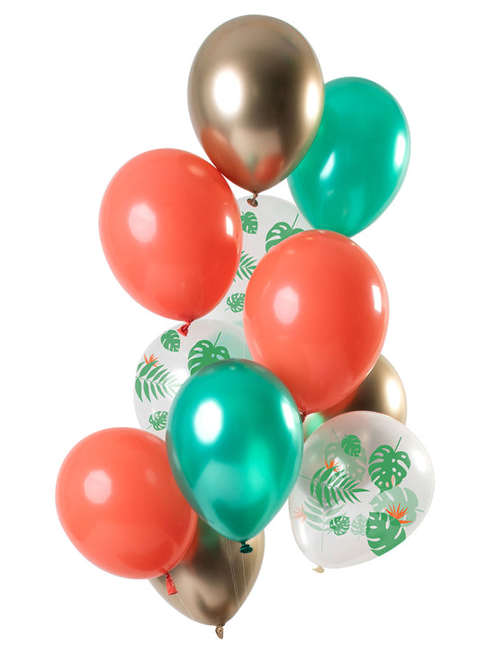 12 ballons en latex tropical métallisé 33 cm pour fête hawaïenne
