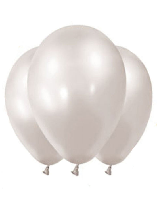 12 Ballons métallisés blanc perles 28 cm