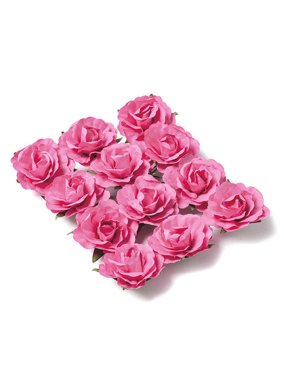 12 roses à piquer fuchsia en papier