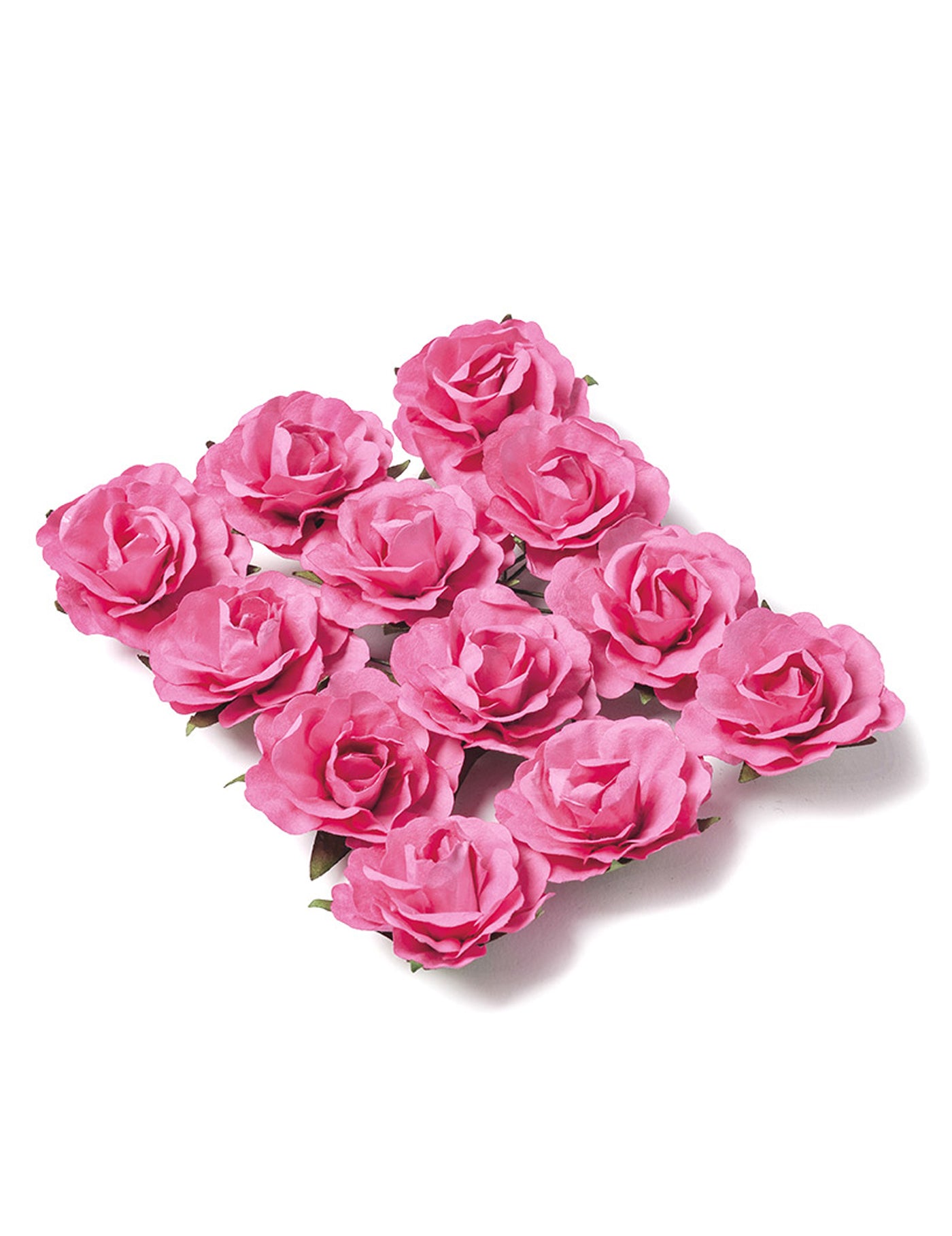 12 roses à piquer fuchsia en papier