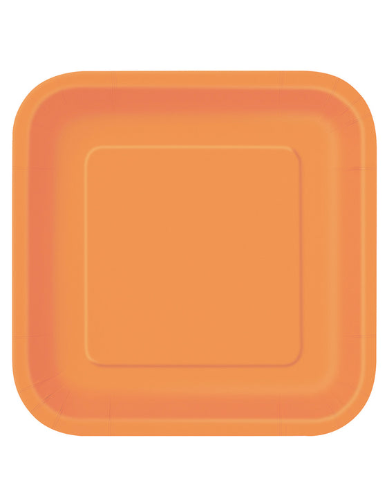 14 Assiettes carrées en carton oranges 22 cm