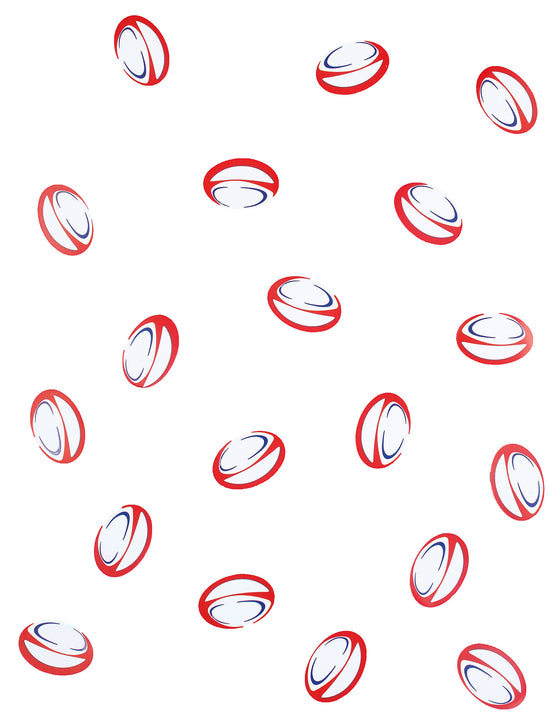150 confettis de table ballons de rugby rouge et bleu en papier