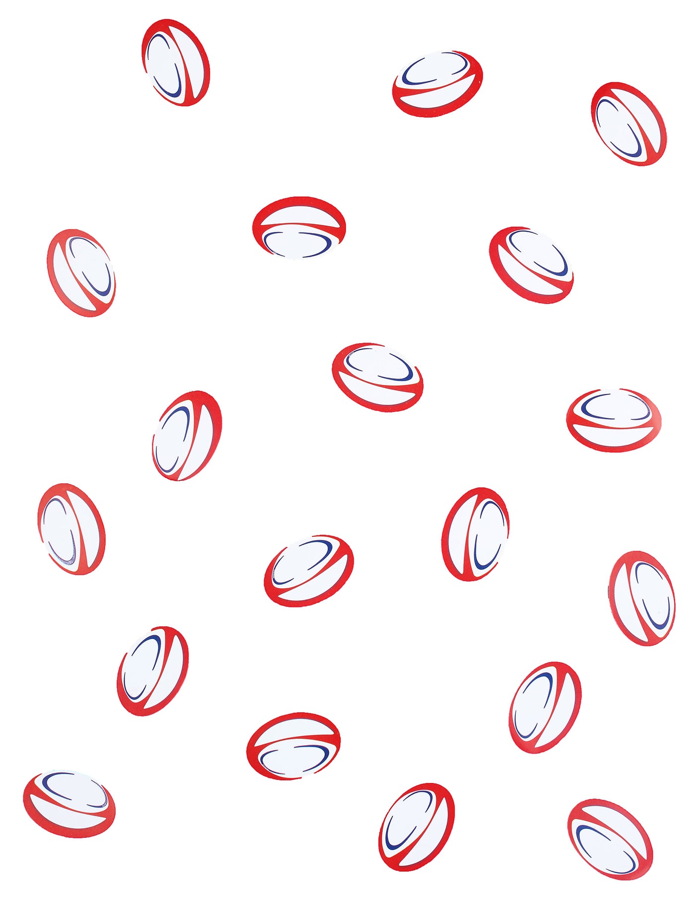 150 confettis de table ballons de rugby rouge et bleu en papier