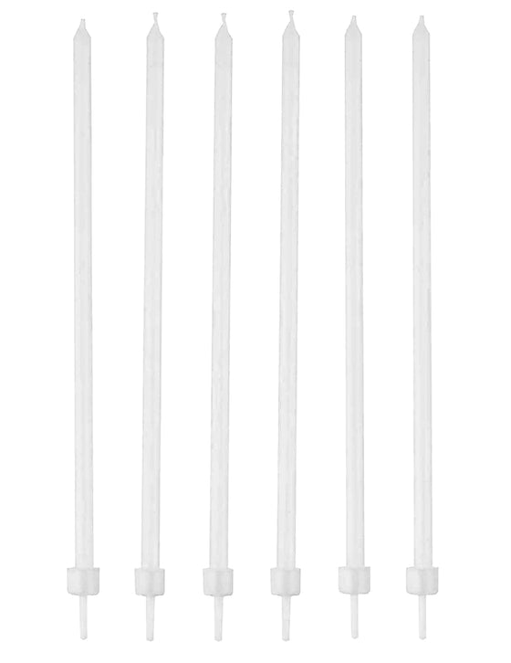 16 Bougies blanches fines avec bobèches 12 cm