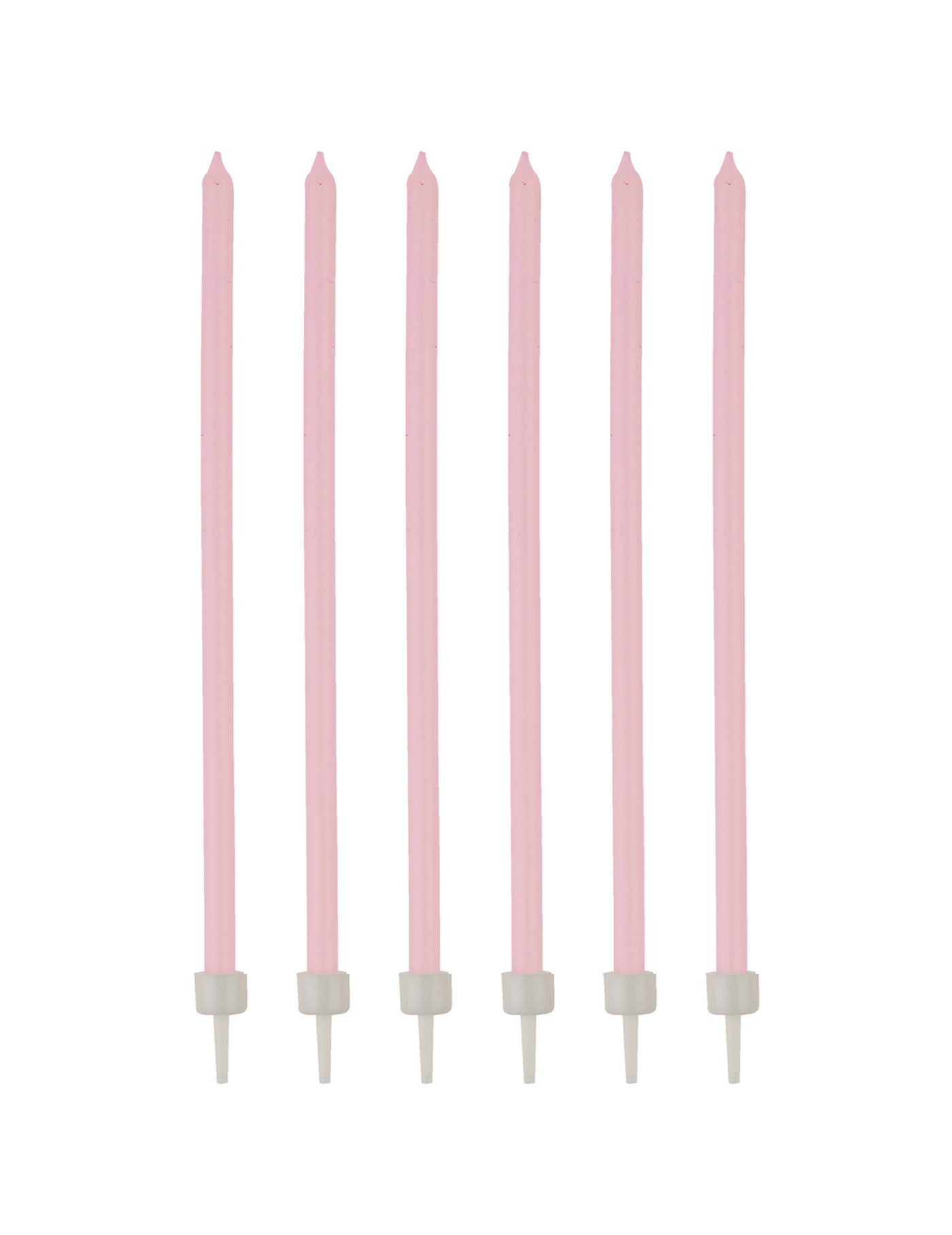 16 Bougies fines rose pâle avec bobèches 12 cm