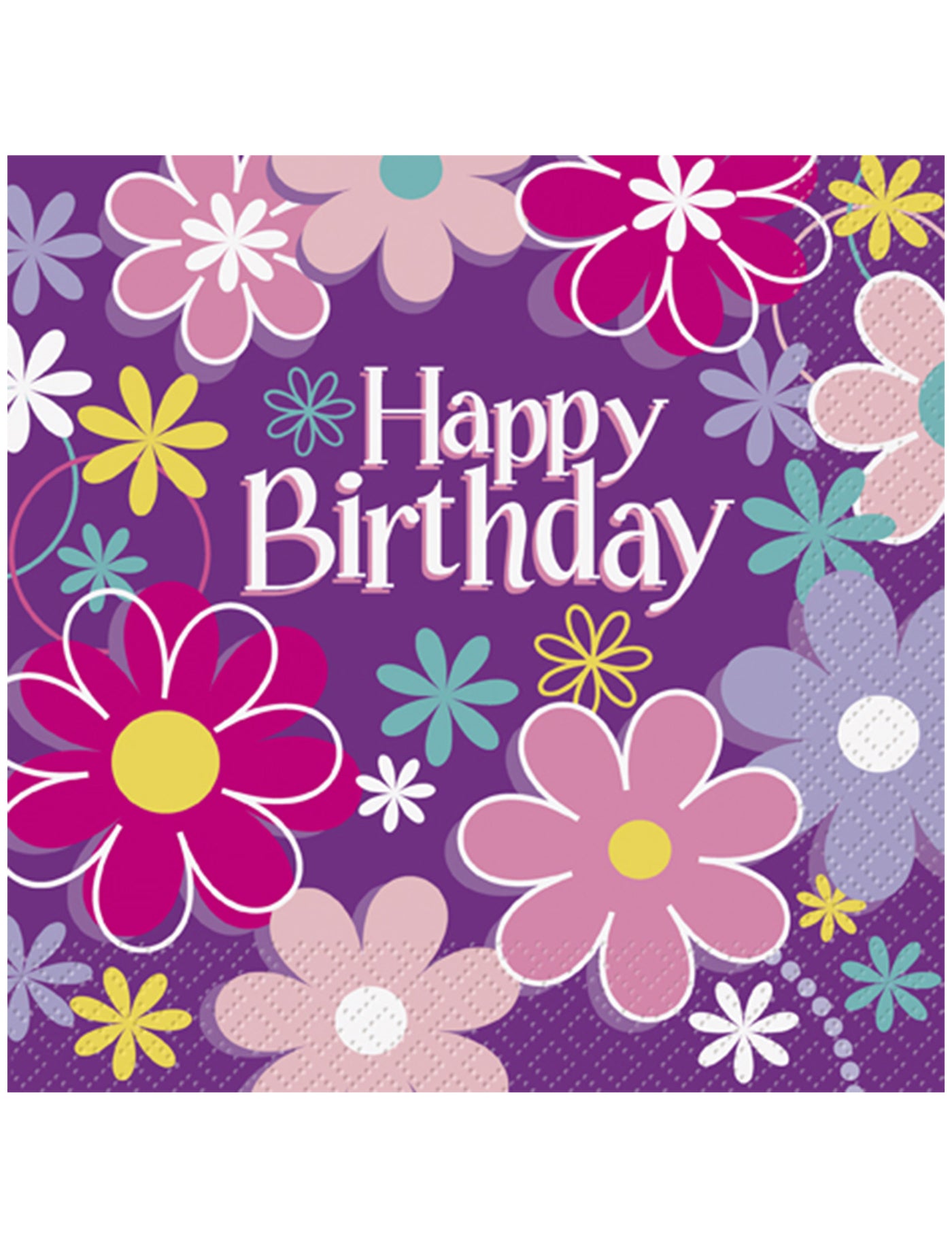 16 serviettes en papier happy birthday fleurs 33 x 33 cm violettes