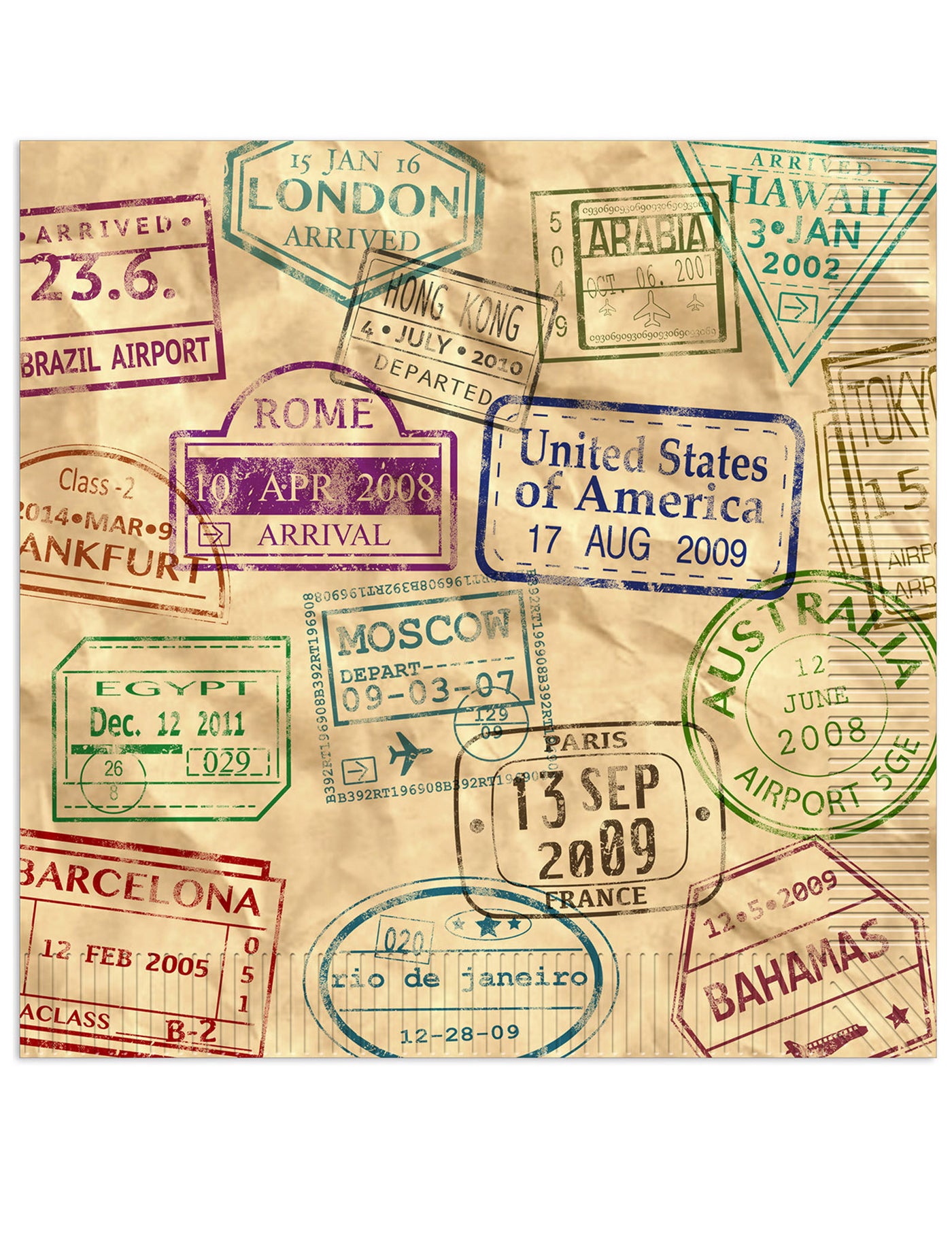 16 serviettes en papier tour du monde 33 x 33 cm décor voyage kraft