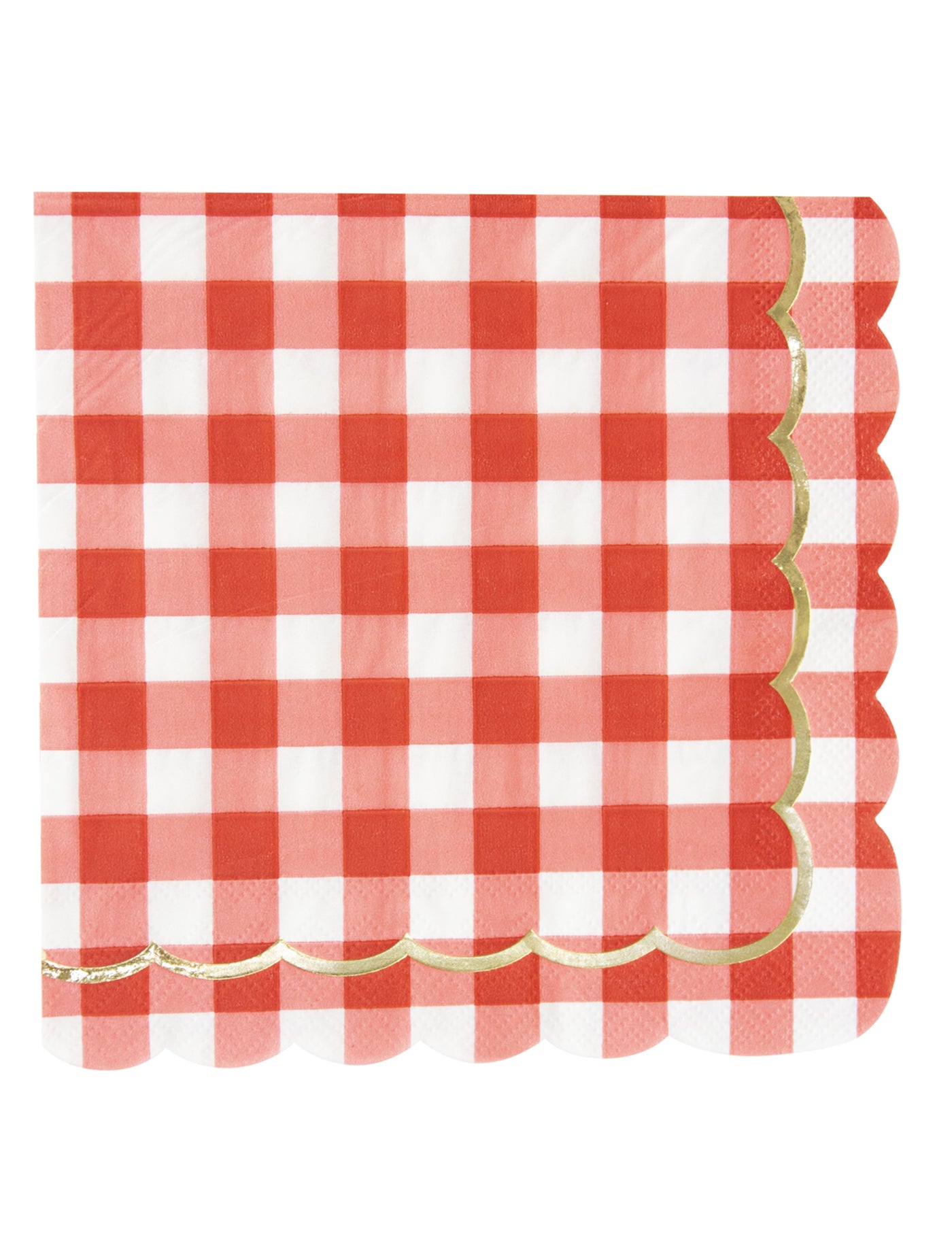 16 serviettes festonnées en papier vichy rouge 33 x 33 cm