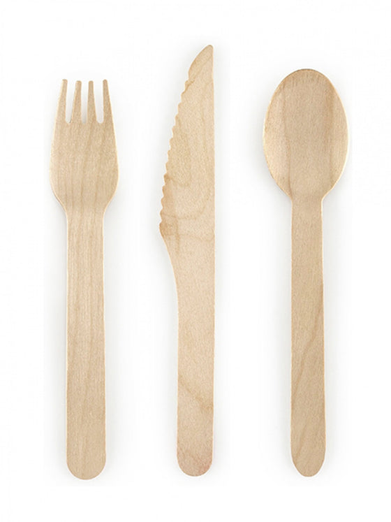 18 couverts en bois 16 cm assortis naturels