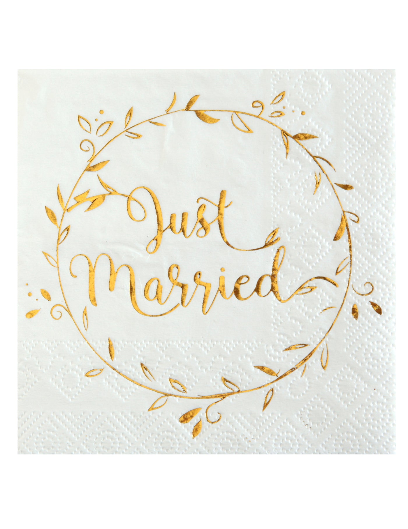 20 petites serviettes en papier just married métallisées 25 x 25 cm blanches