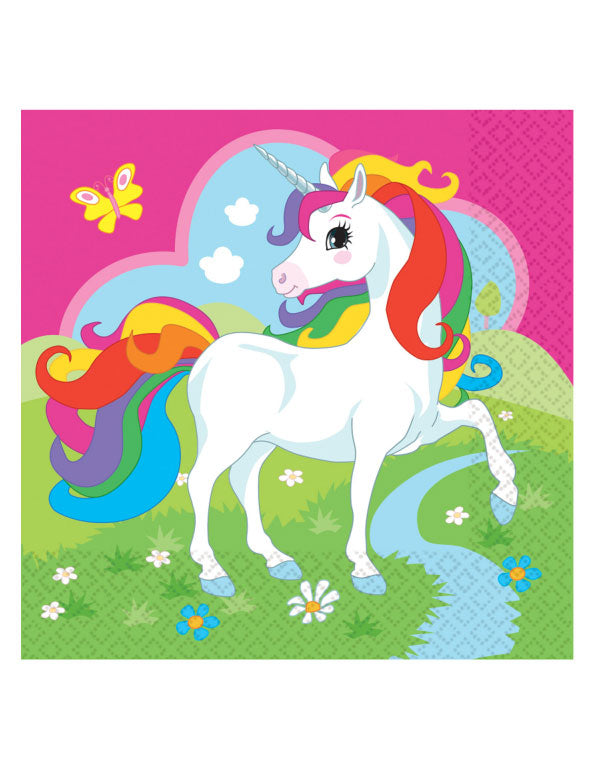 20 Serviettes en papier Licorne arc-en-ciel 33 x 33 cm