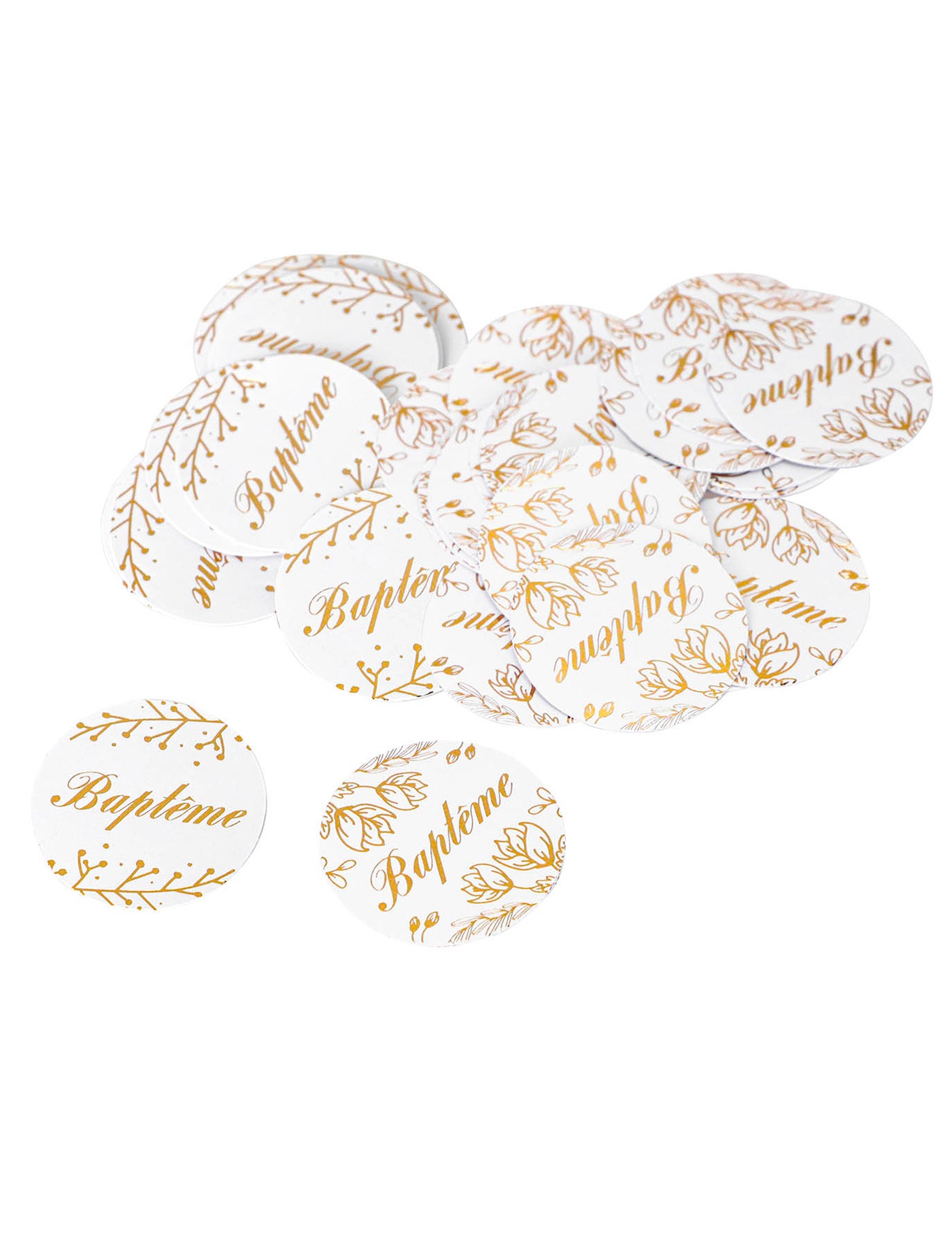 24 confettis fleuris dorés ronds baptême 2,8 cm