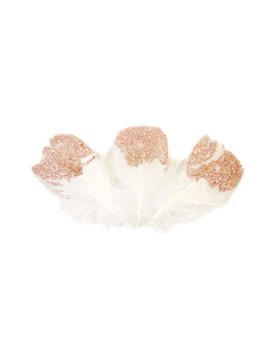25 plumes pailletées blanches et rose gold 7,5 cm pour décoration