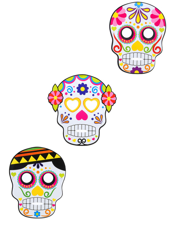 3 Masques en cartons assortis Dia de los muertos adulte Halloween