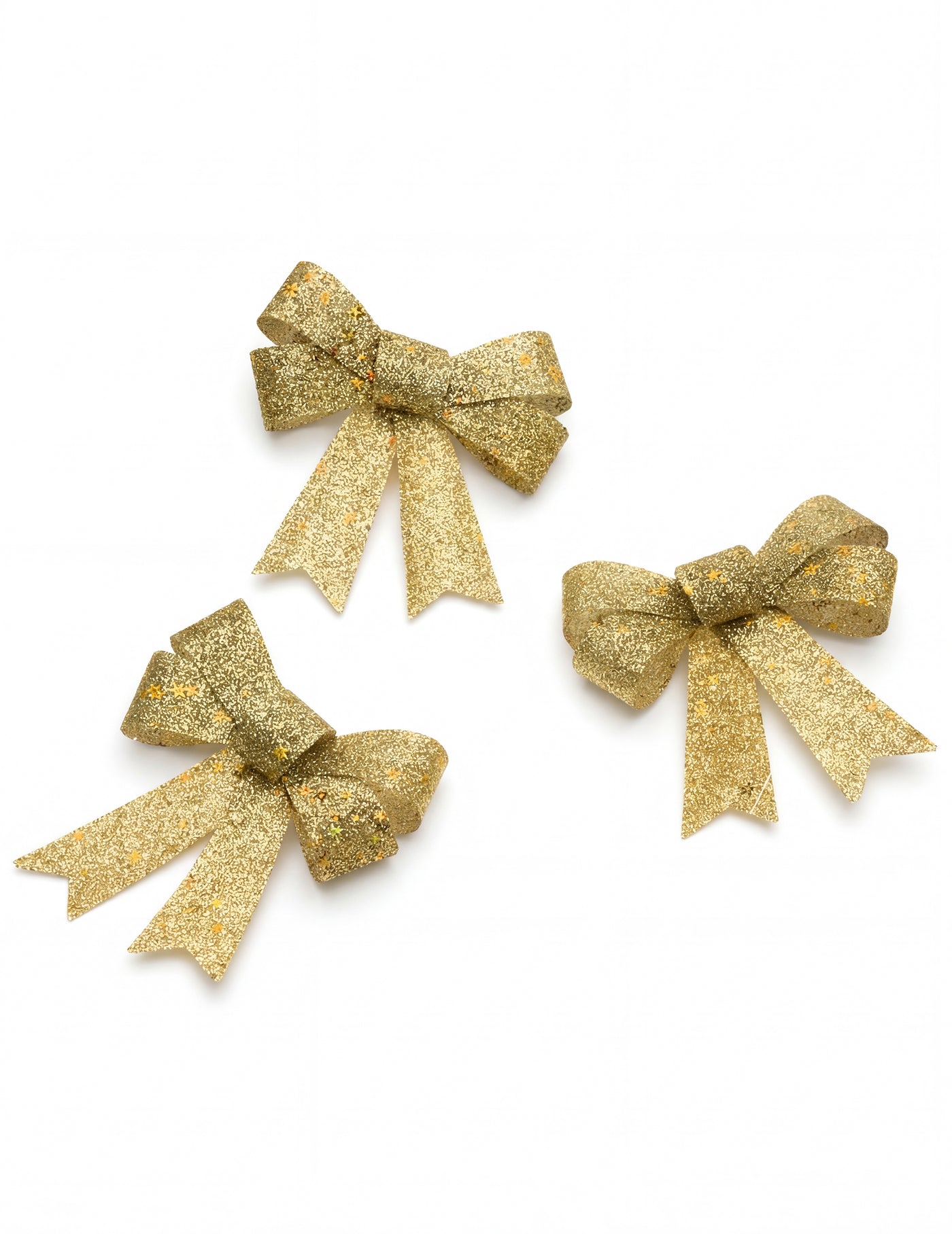 3 N?uds à paillettes dorés 10 x 13 cm