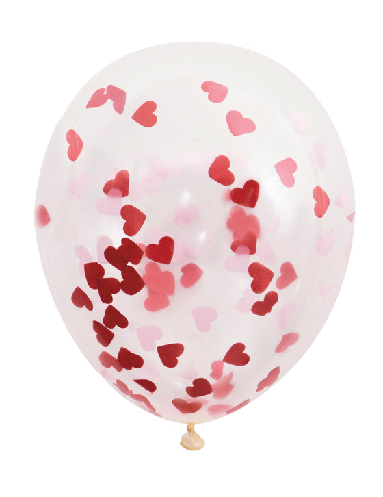 5 ballons en latex transparents avec confettis coeurs rouges 40,5 cm déco