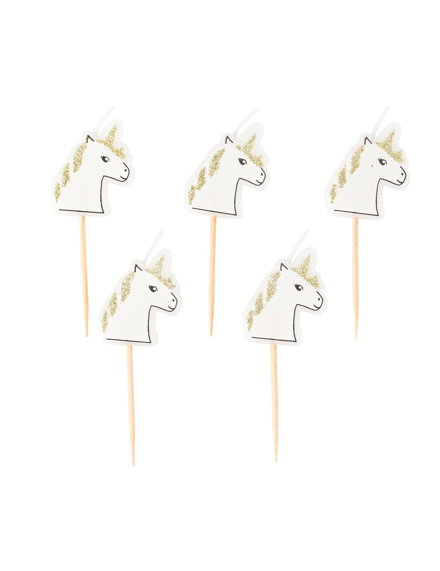 5 Bougies sur pic licorne paillettes champagne 4,5 x 3 cm