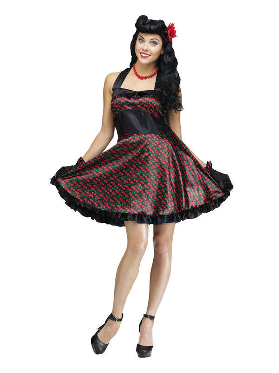 Robe années 50 noire et rouge femme