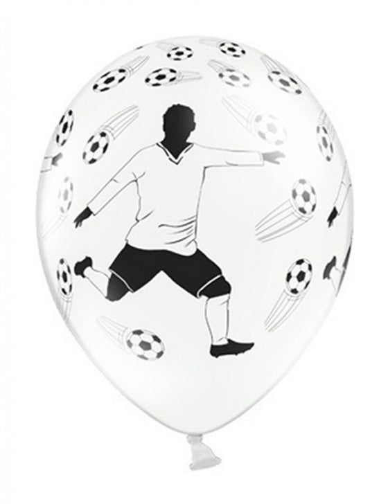 6 ballons en latex blancs avec joueur de foot 30 cm pour décoration