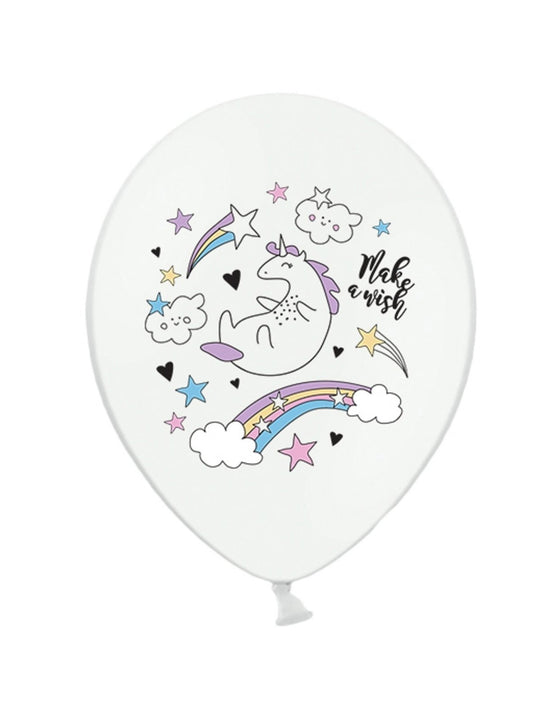 6 Ballons en latex licorne blanche 30 cm