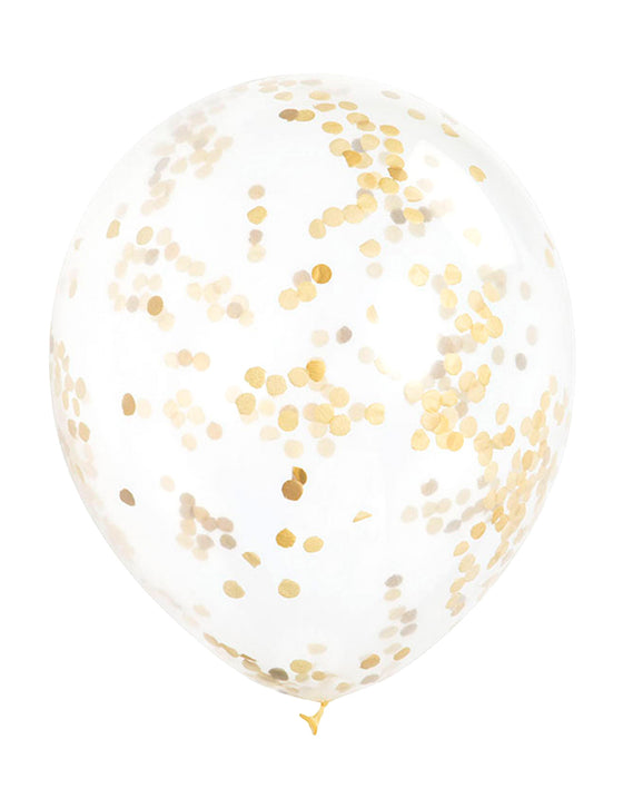 6 Ballons en latex transparents avec confettis ocre doré 30 cm