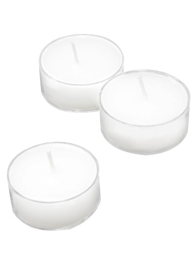 6 bougies chauffe-plats blanches 3,5 cm support transparent