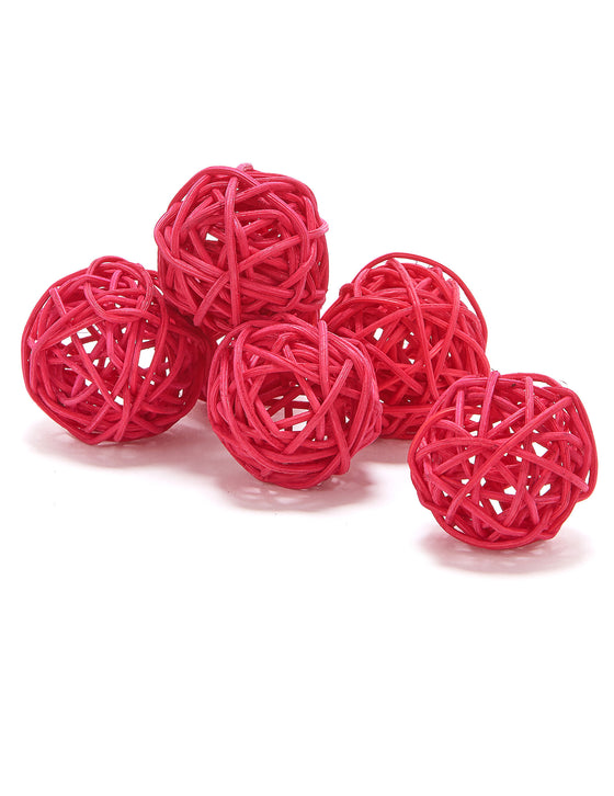 6 boules décoratives en osier rouges 3,5 cm