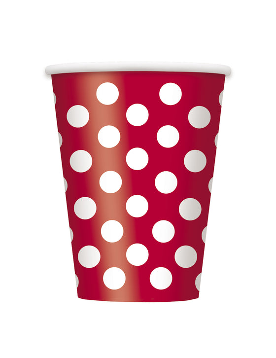 6 Gobelets rouges à pois blancs 354 ml