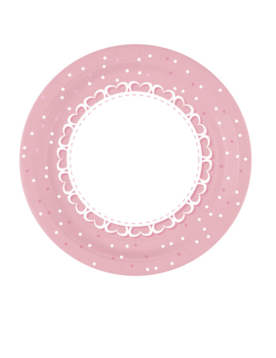 8 Assiettes en carton cœurs roses 23 cm