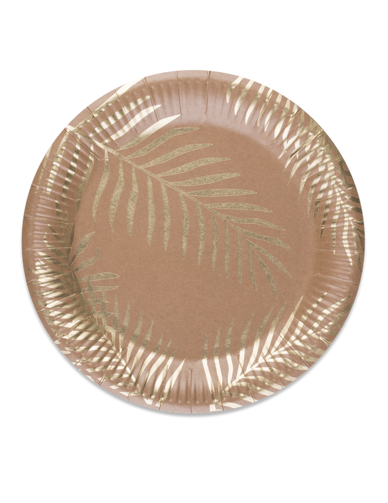 8 Assiettes en carton kraft Palmier doré 23 cm