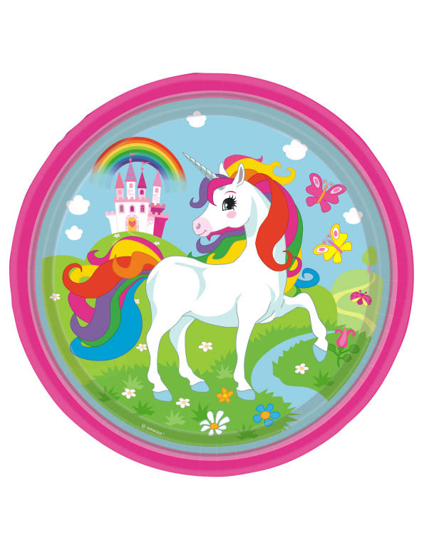 8 Assiettes en carton Licorne arc-en-ciel 23 cm