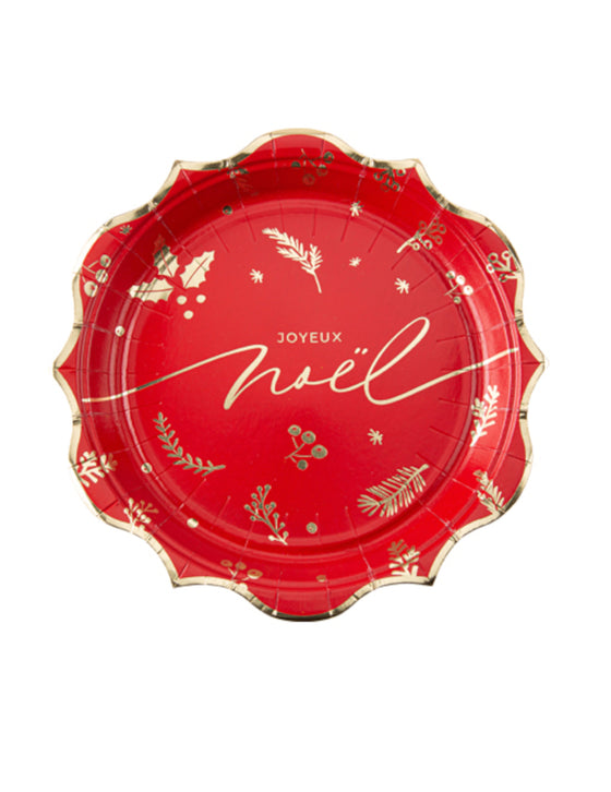8 assiettes holly christmas rouge et or 23 cm en carton