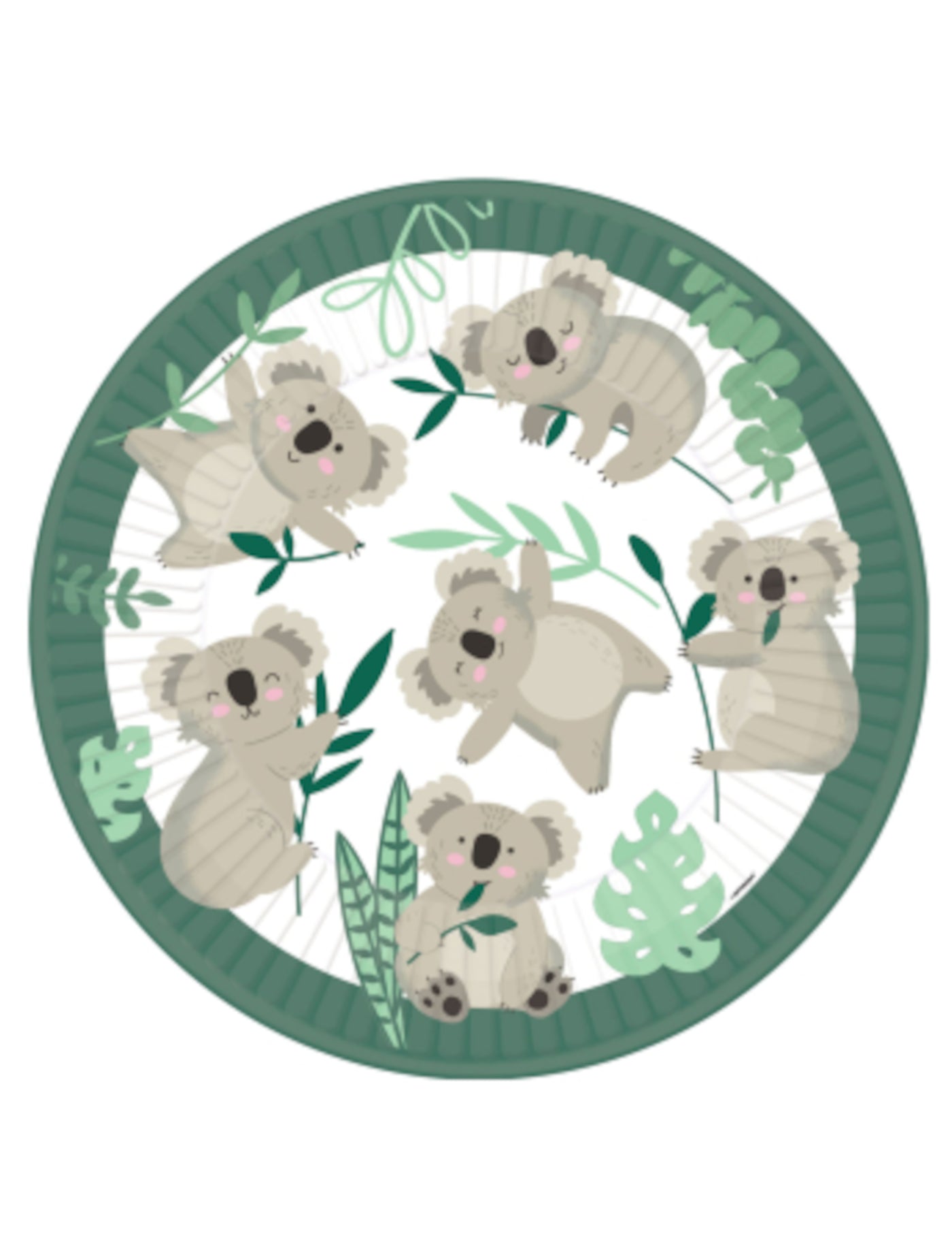 8 assiettes en carton koala 23 cm, décor eucalyptus