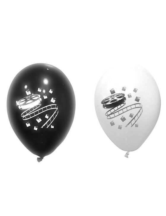 8 Ballons en latex cinéma noirs et blancs 30 cm