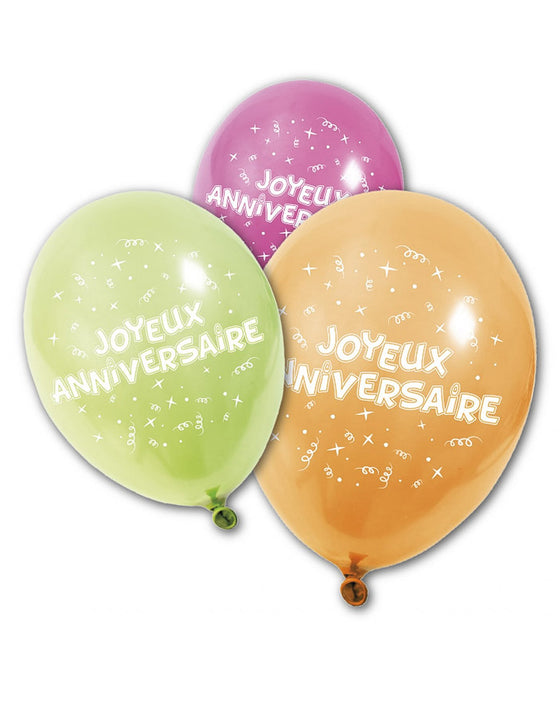 8 Ballons en latex Joyeux anniversaire 25 cm