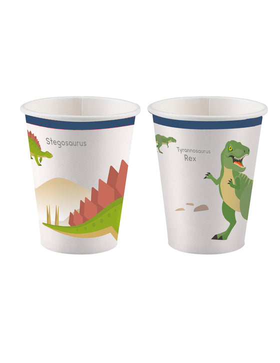 8 gobelets en carton grands dinosaures 250 ml pour anniversaire enfant