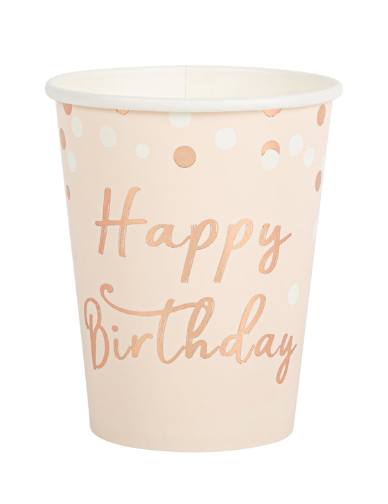 8 Gobelets en carton Happy Birthday confettis rose gold 255 ml