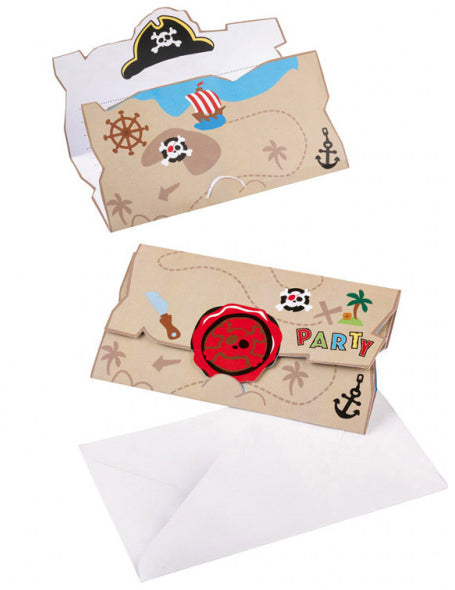 8 Invitations et enveloppes Pirate