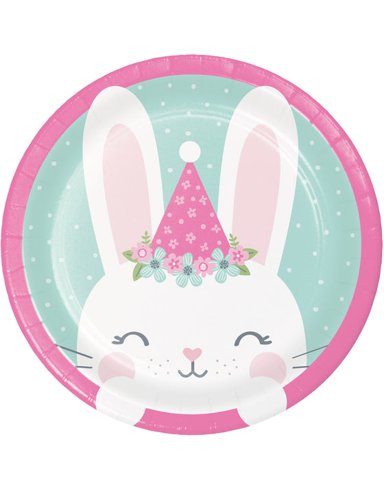 8 Petites assiettes en carton petit lapin menthe 18 cm pour anniversaire