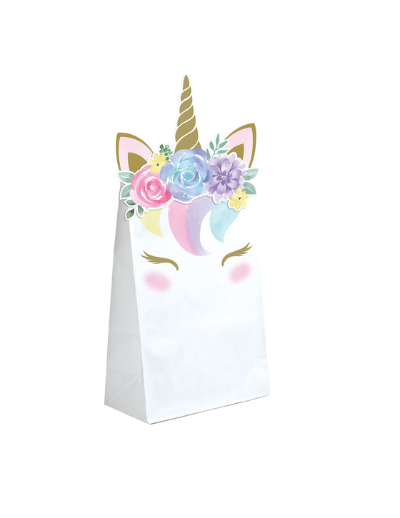 8 Sacs cadeaux en papier licorne féerique blancs 11,4 x 20 cm