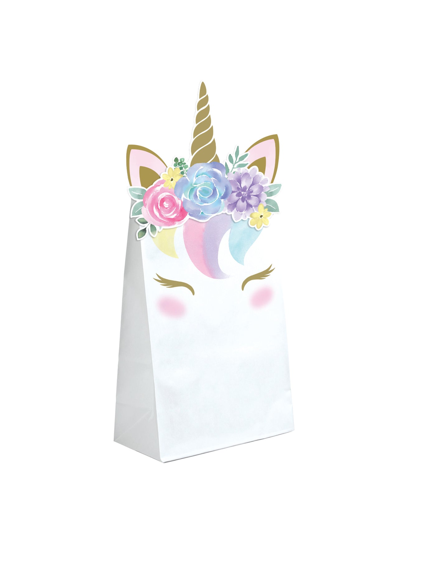 8 Sacs cadeaux en papier licorne féerique blancs 11,4 x 20 cm