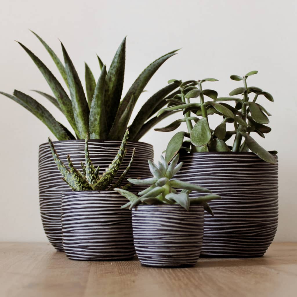 Capi 4-Delige Bloempottenset Nature Rib Antracietkleurig