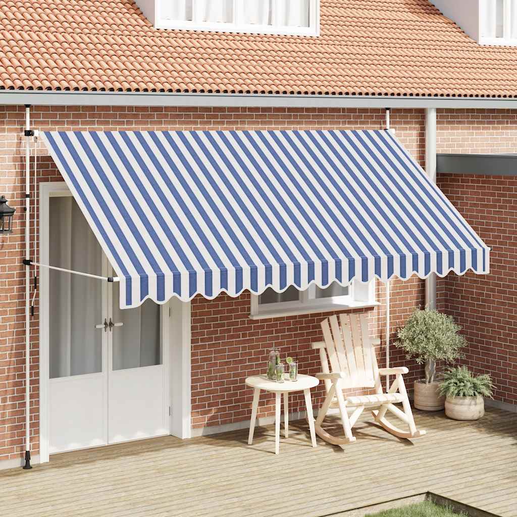 Luifel Handmatig Uittrekbaar Te Strepen Blauw En Wit