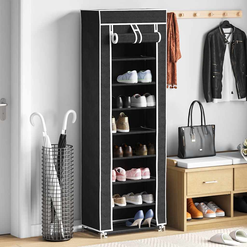 Schoenenkast Met Hoes 57X29X162 Stof Zwart