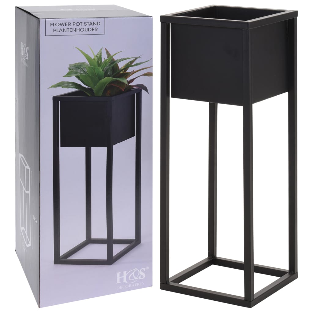 H&S Collection Bloempot Op Standaard 60 Cm Metaal Zwart