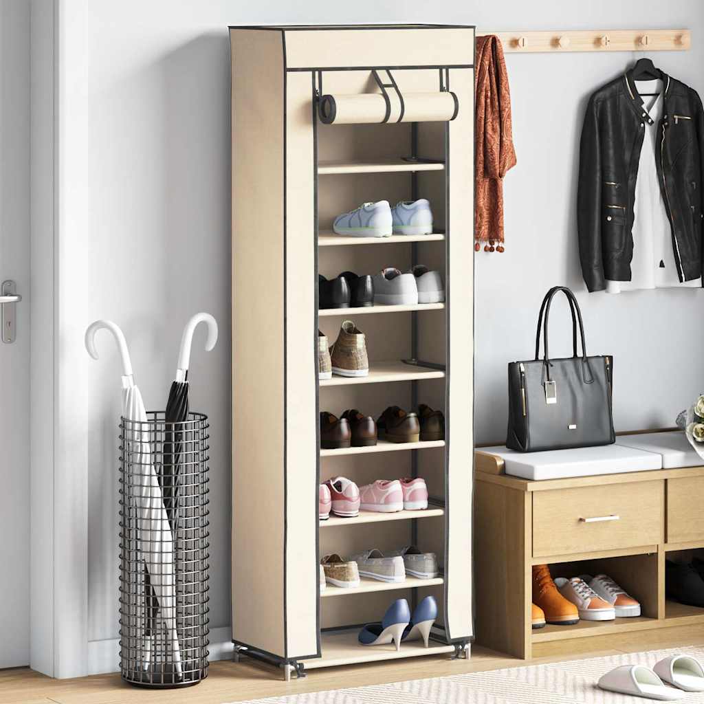 Schoenenkast Met Hoes 57X29X162 Cm Stof Crème