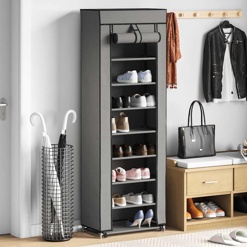 Schoenenkast Met Hoes 57X29X162 Cm Stof Grijs
