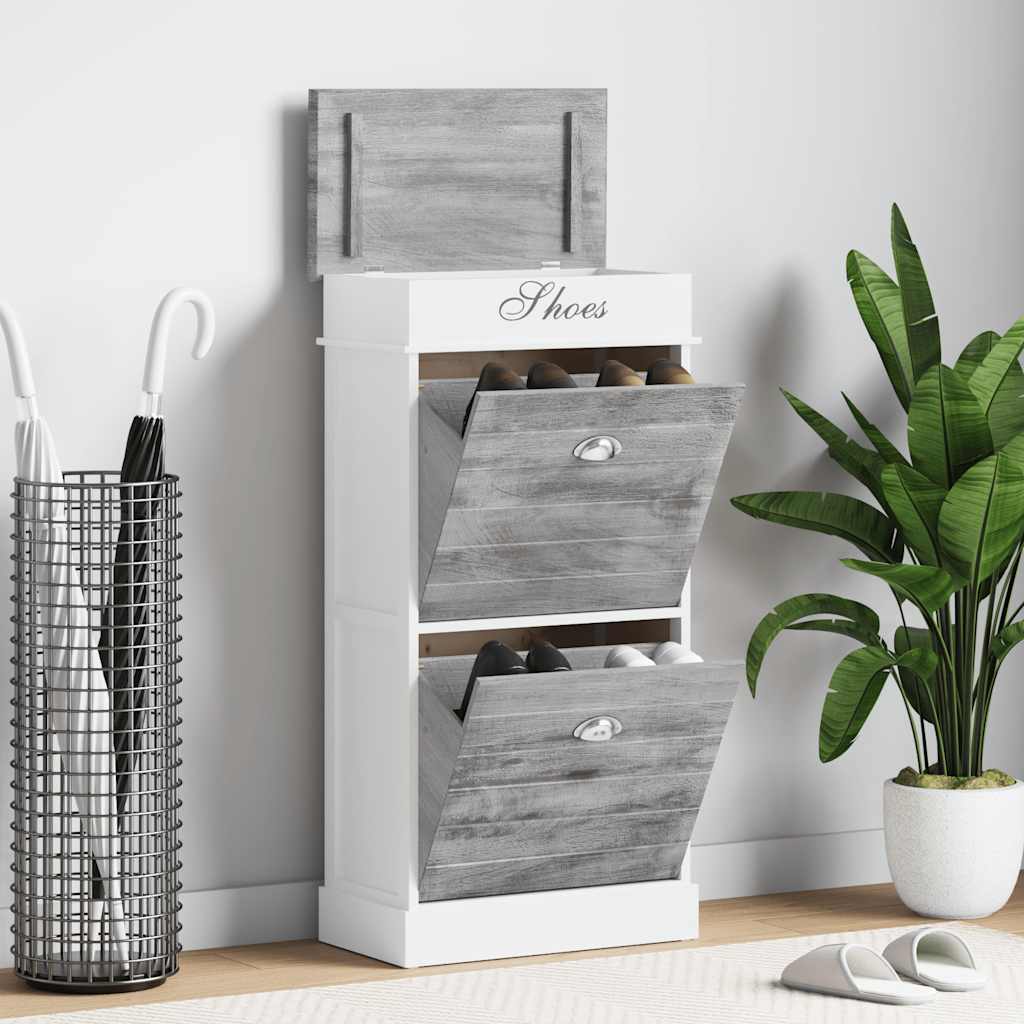 Schoenenkast 50X28X98 Cm Paulowniahout Grijs En Wit
